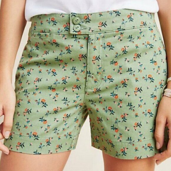 Sanctuary X Anthropologie Shorts Women's 27 Green Floral Chinos Stretch - Picture 1 of 11